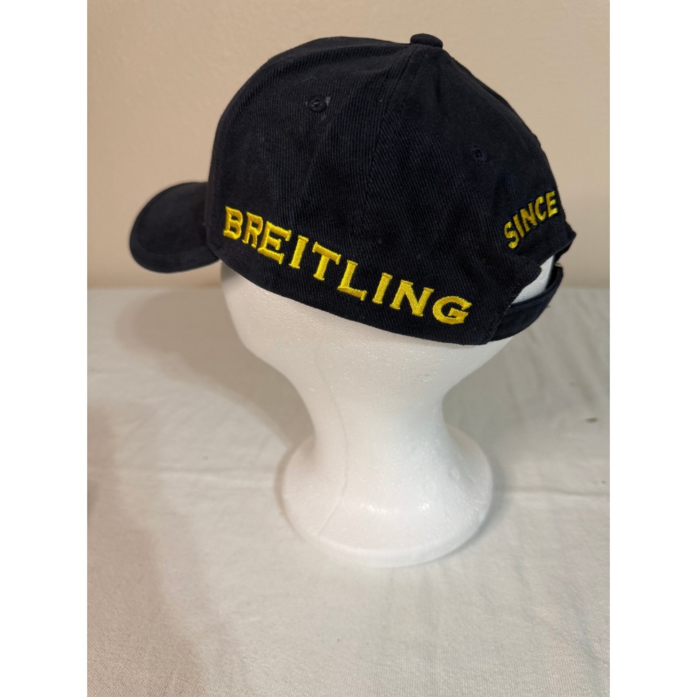 Breitling Swiss Chronographs Hat Navy Blue Yellow Embroidered Adjustable Cap - Picture 3 of 5